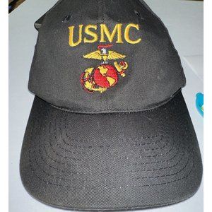 USMC Baseball Cap Black With Stitching In Yellow And Red
